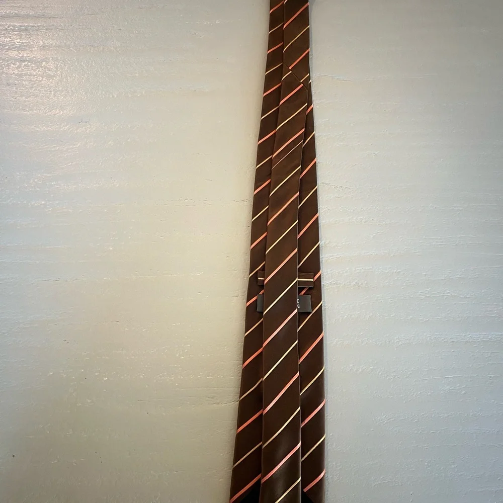 Kenneth Cole Brown Pink Striped Silk Tie 100% Silk Men’s